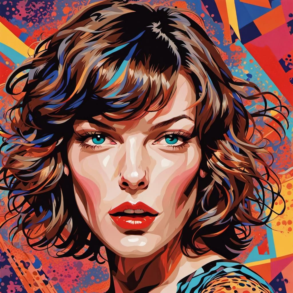 Colorful Pop Art Portrait with Geometric Accents