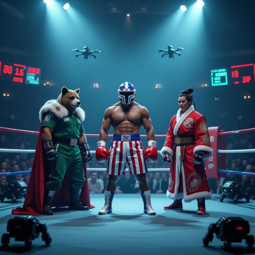 Cyberpunk Boxing Ring with Defiant Warriors