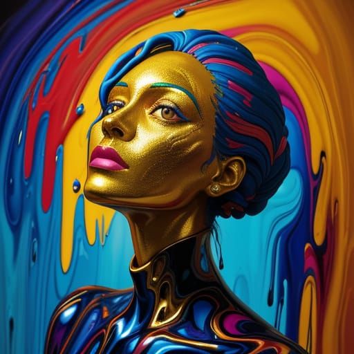 Surreal Portrait in Distorted Room: Oil Painting