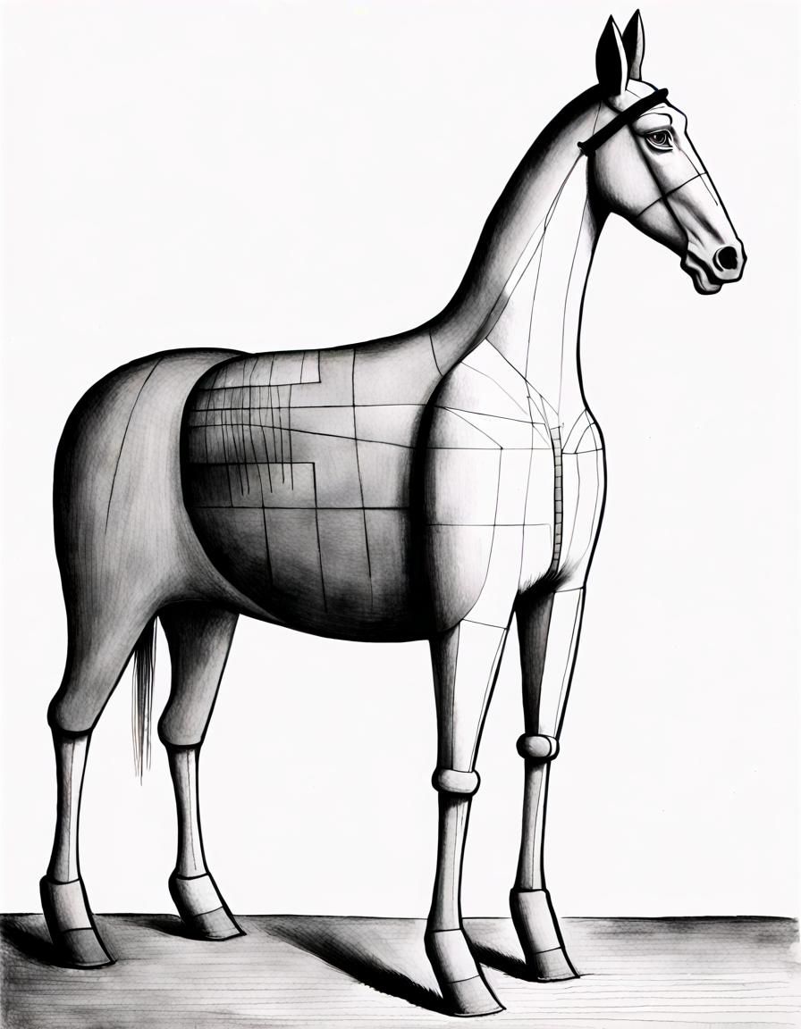 Black and White Horse Drawing in Realism Style