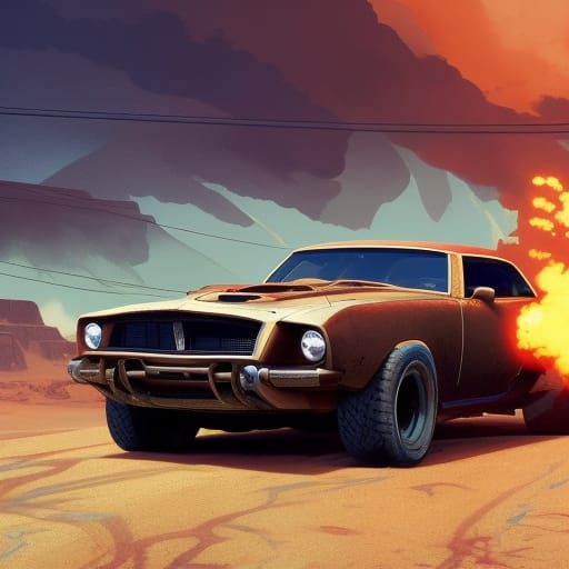 Mad Max Car in GTA 5 Cover Art Style