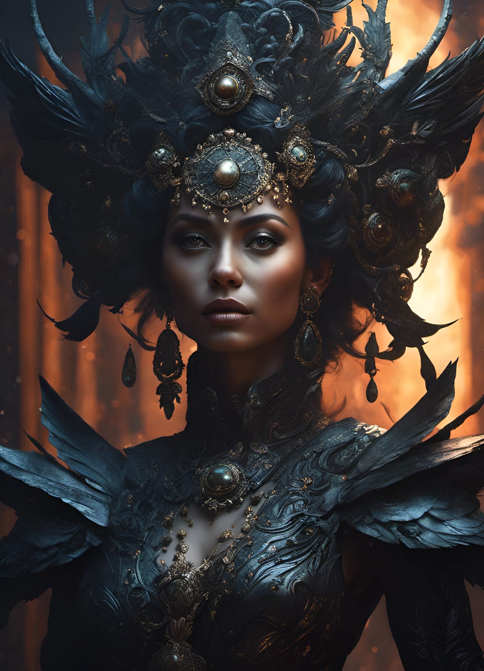 Elaborate Shadow Goddess Portrait in Digital Art Style