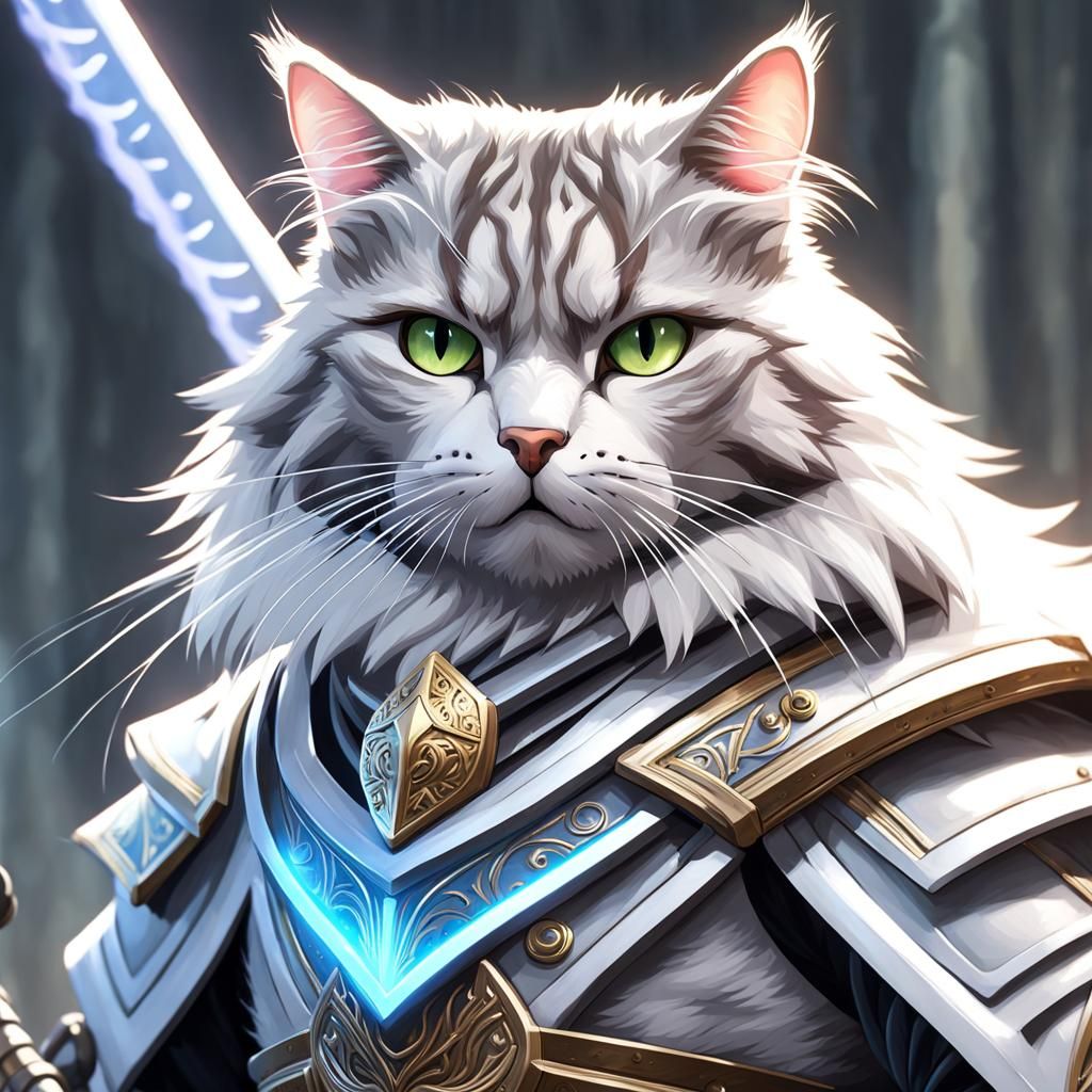 Tabby Cat Warrior Portrait in Hyperdetailed Style