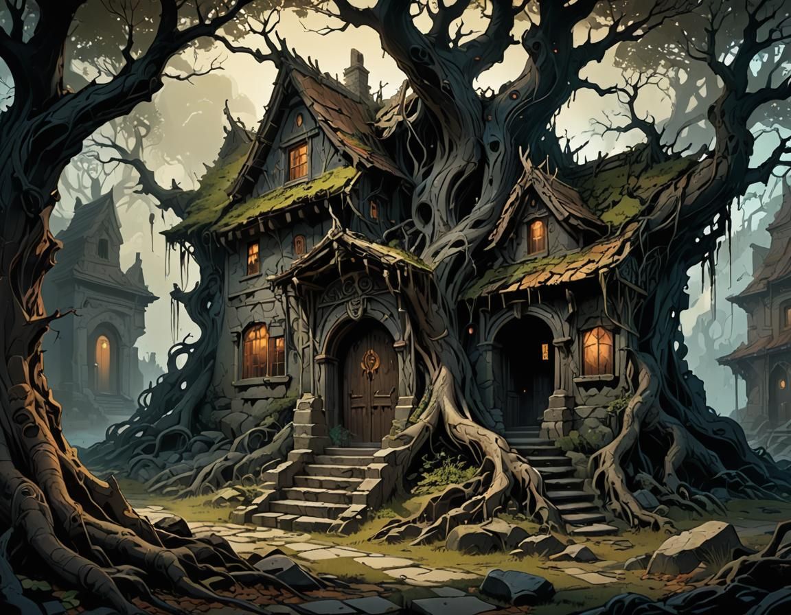 Mysterious House in Dark Fantasy Style