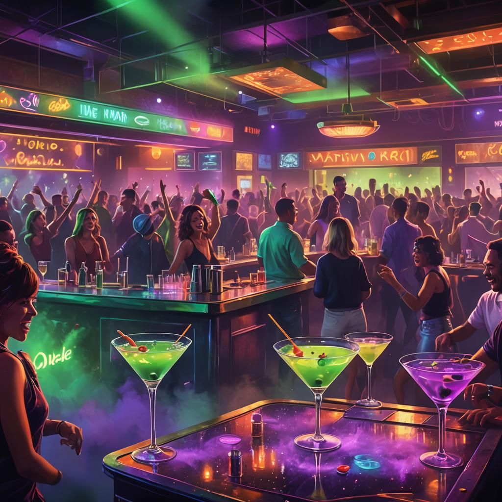 Futuristic Nightclub Scene with DJ in Neon Lights