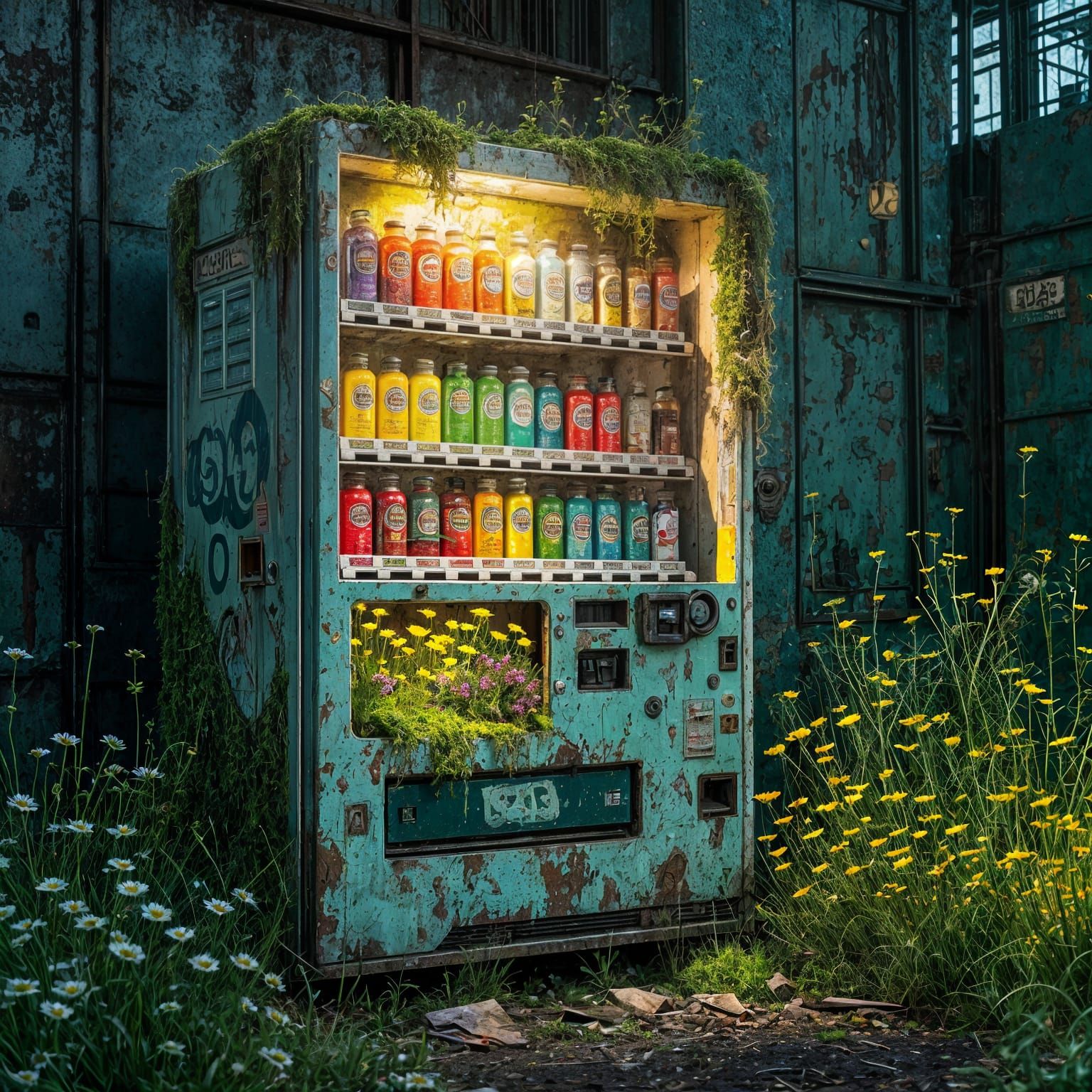 Moss and Wildflowers Bloom in Abandoned Vending Machine