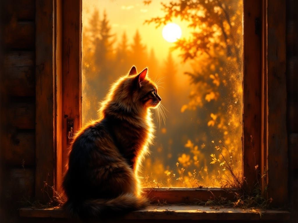 Cat Silhouette at Sunset in Photorealistic Style