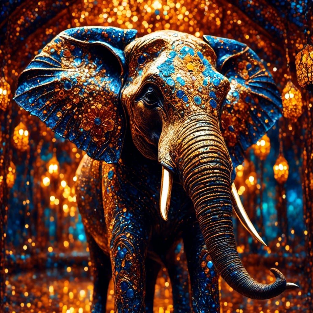 "Majestic Encounters: A Surreal Elephant in Radiant Light"