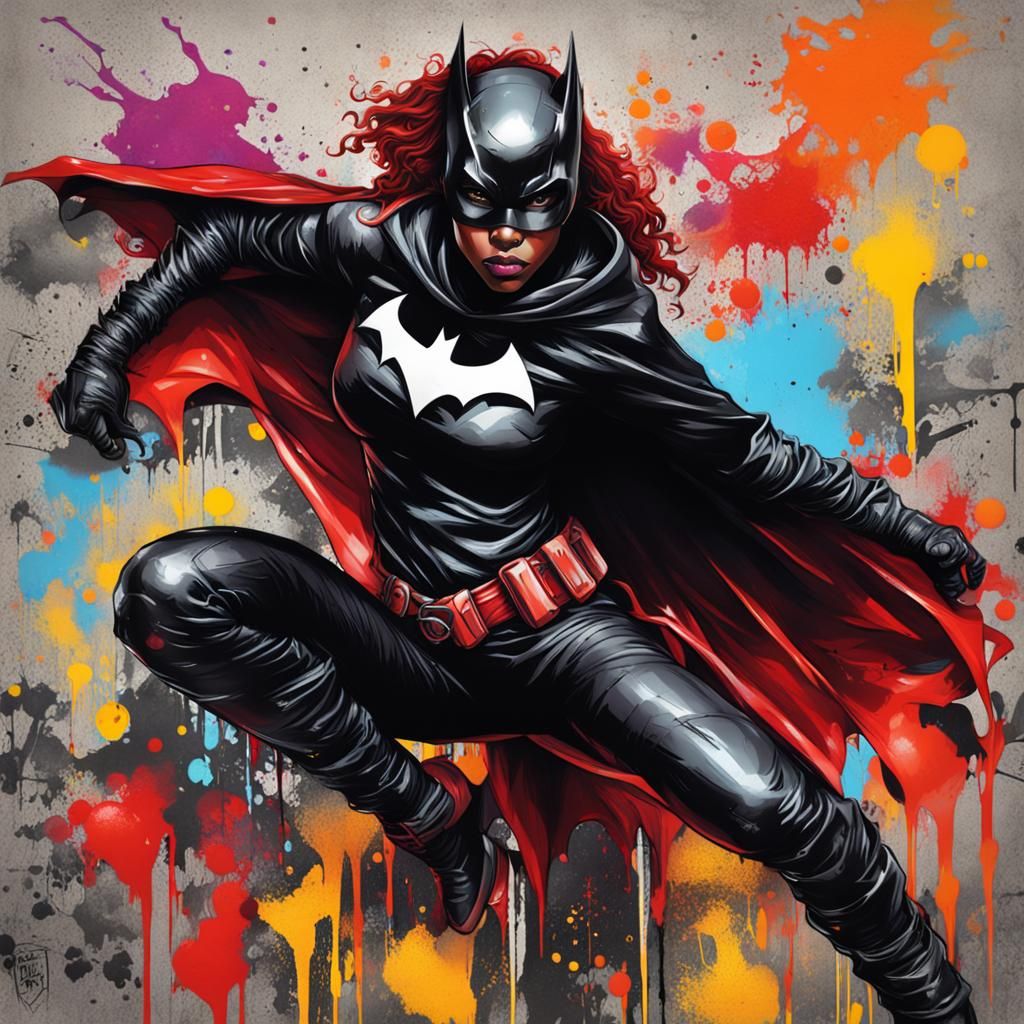 Black Batwoman Graffiti Art in Splash Style
