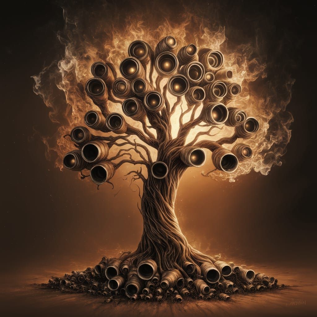 Surreal Diesel Smoke Tree in Cubist Pointillism Style