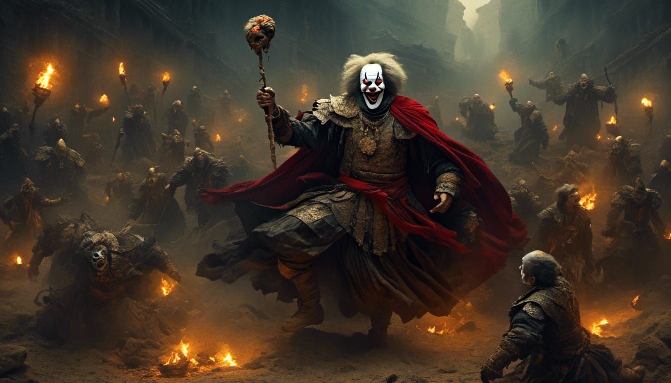 Surreal Clown's Nightmare in Dark Fantasy Style