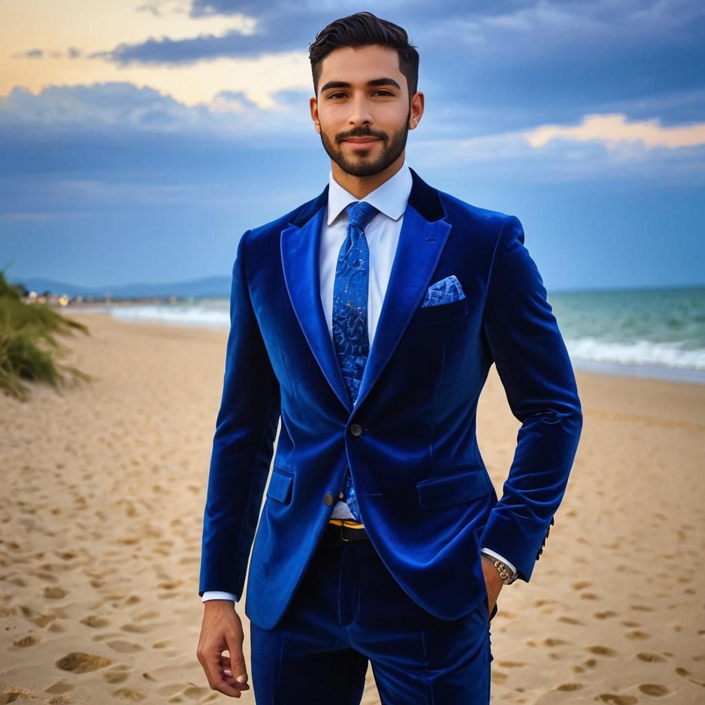 Impressionist Portrait: Man in Velvet Suit at Sunrise