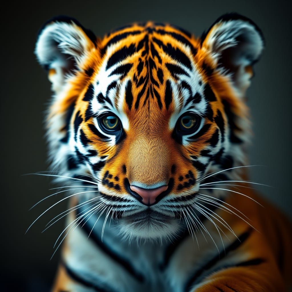 Striking Portrait of a White Striped Baby Tiger