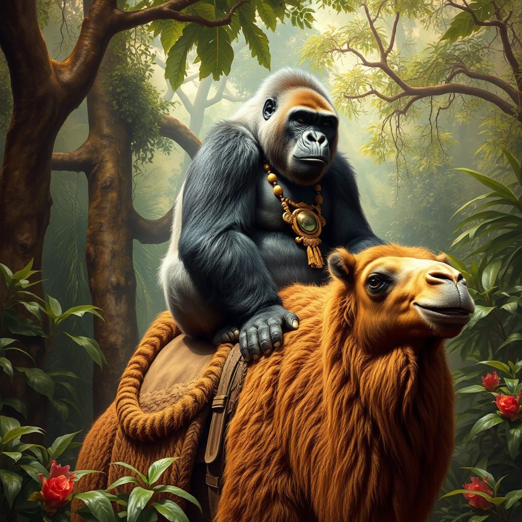 Regal Gorilla Dominates Lush Jungle Landscape in Realistic S...