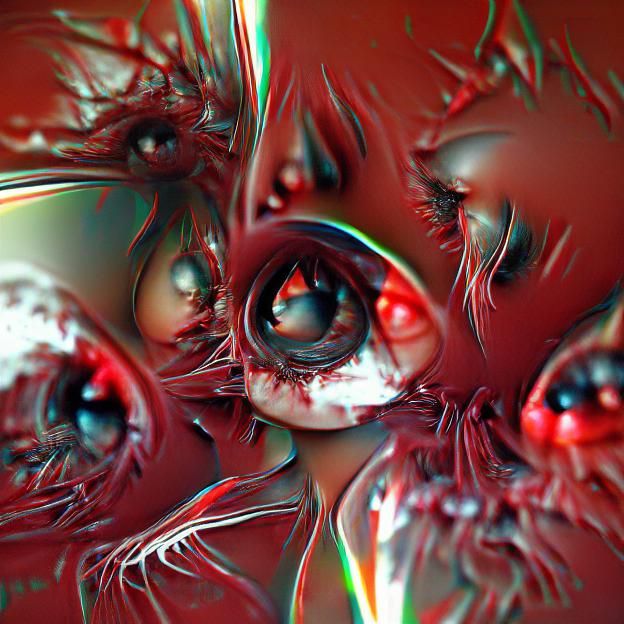 Bloody Eyes Emerging from Shattered Mirror in 3D