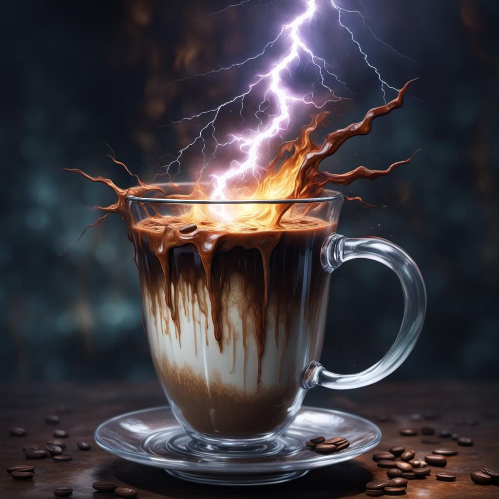 Grotesque Coffee Cup in Space, Impressionist Painting