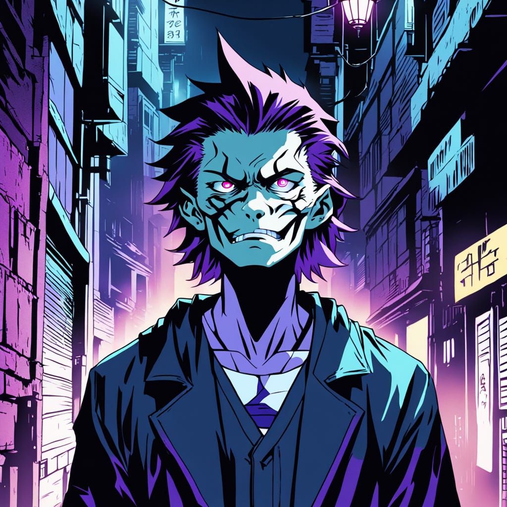 Menacing Manga Character in Dark Alley