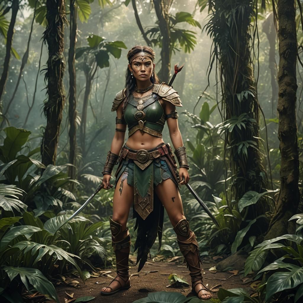 Amazon Warrior in Jungle, Photorealistic 8K Portrait