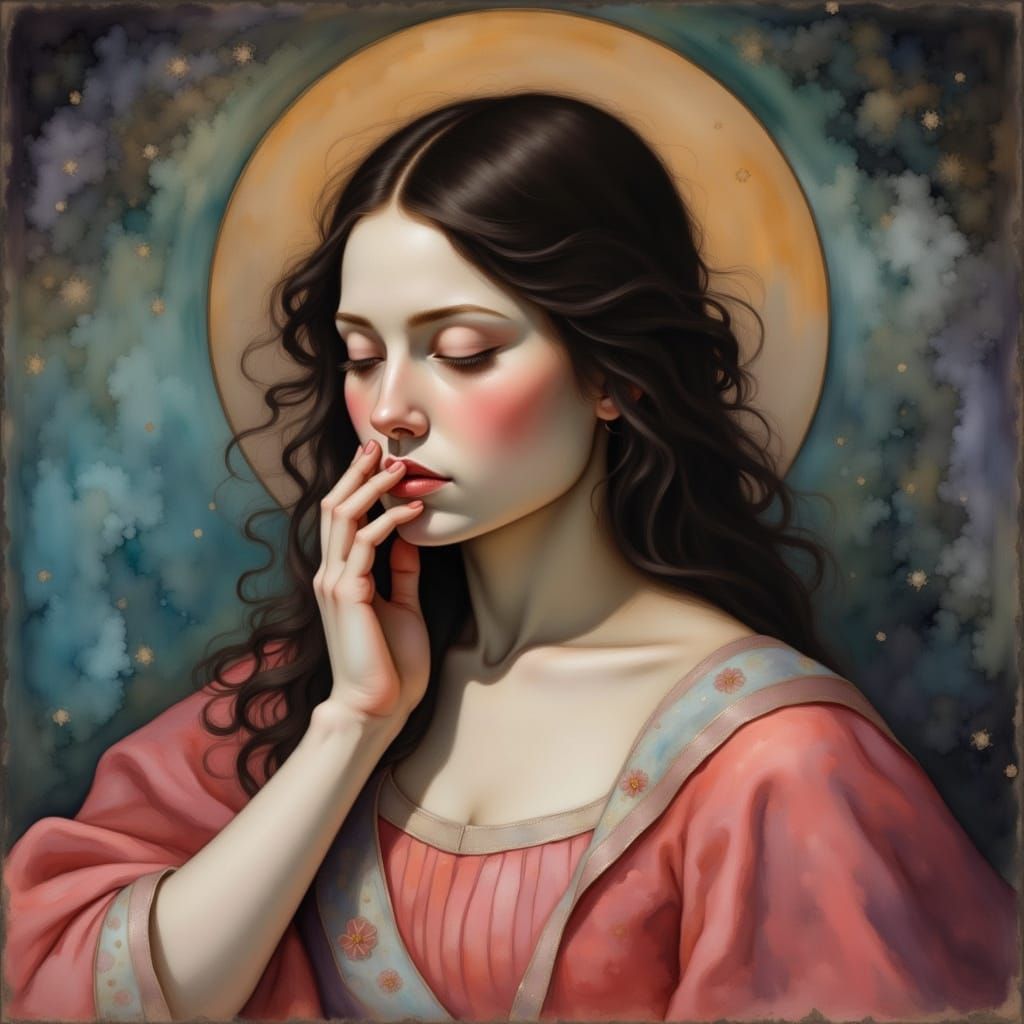 Romantic Goth Figure in Blue Melancholy Hues