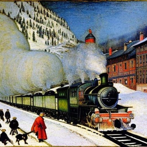 Nostalgic Winter Scene with Sledges and Steam, Inspired by C...
