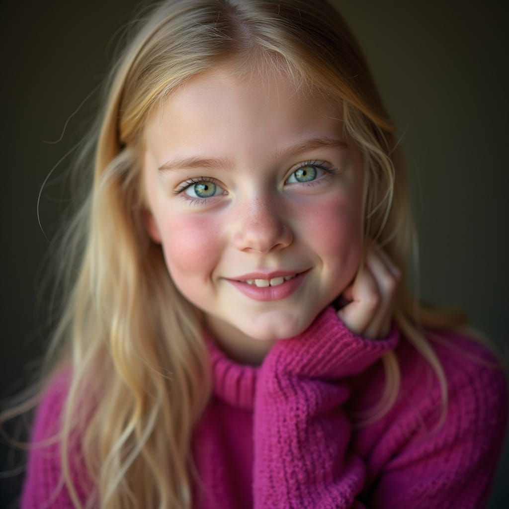 Girl in Vibrant Studio Portrait with Blush and Magenta