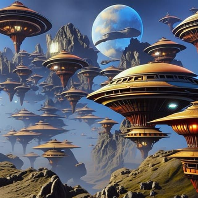 Apocalyptic Spacecraft Fleet on Alien Planet