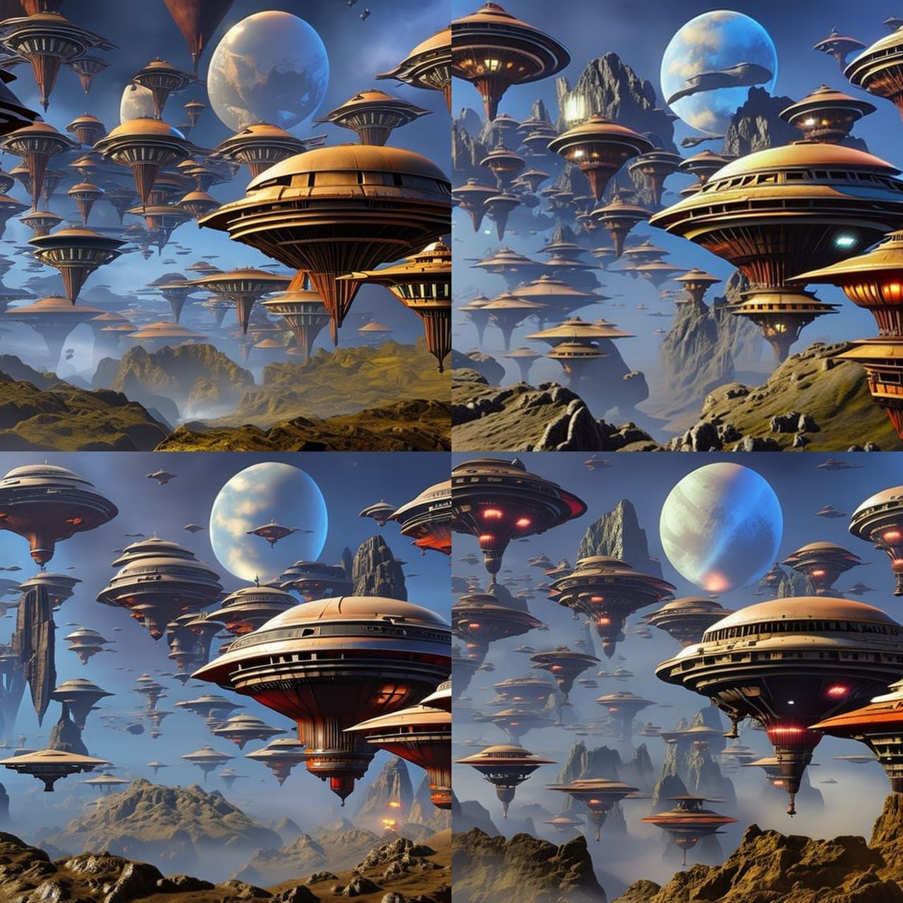 Steampunk Spacecraft Fleet Approaching Alien Planet