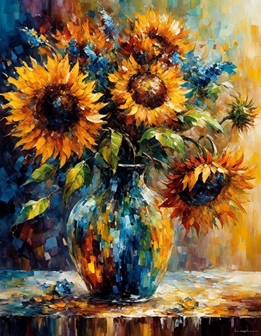 Sunflowers in Vibrant Oil Brushstrokes