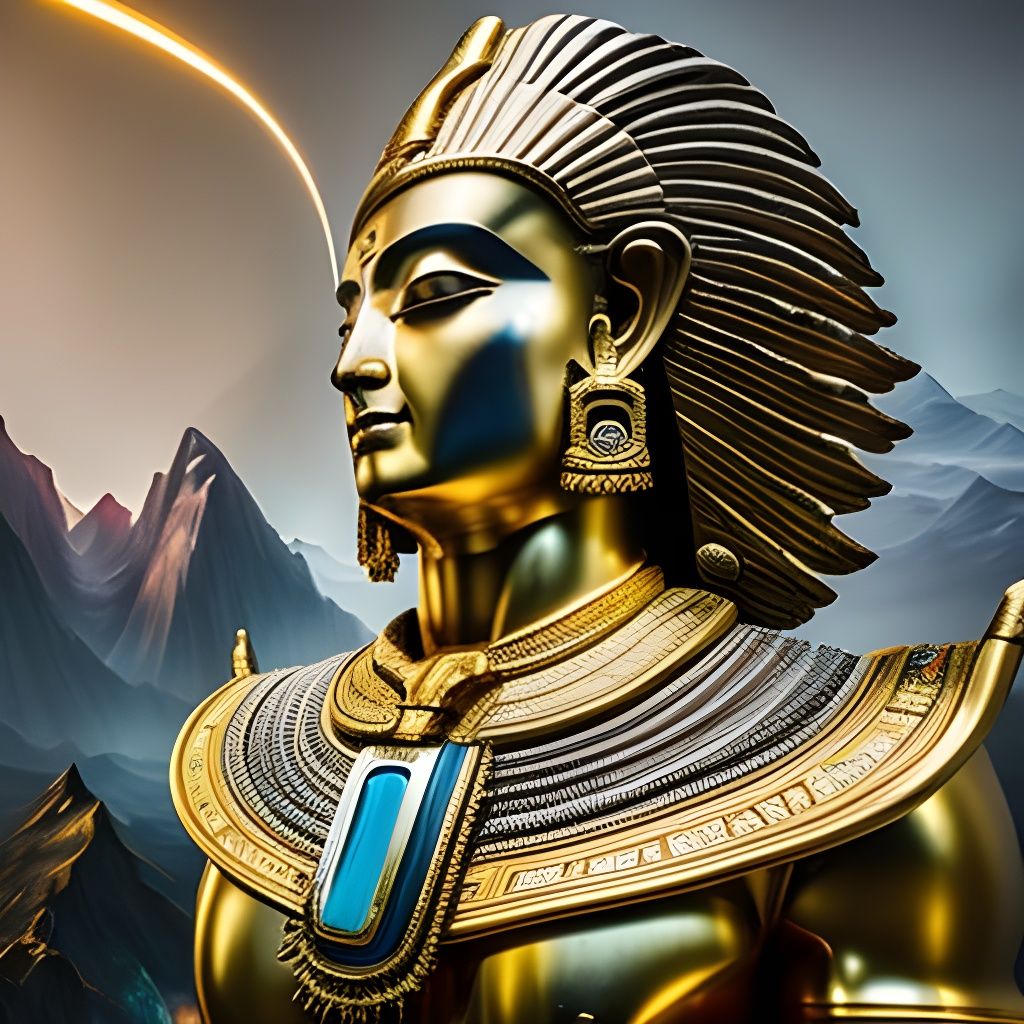 Moonlit Pharaoh God Portrait in Hyperdetailed Style