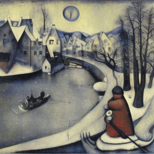 Old Man's Bokeh on Winter River: Surreal Art