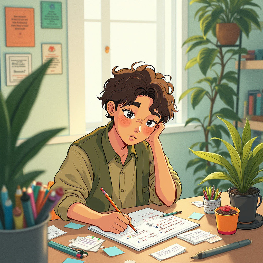 Cozy Study: A Person Surrounded by Creative Chaos
