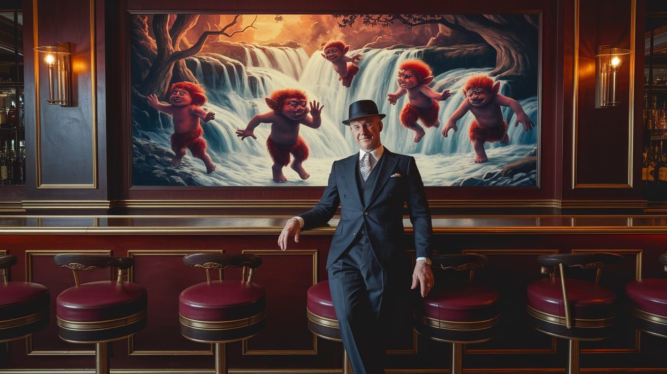 1920s Dapper Man in Speakeasy with Troll Art