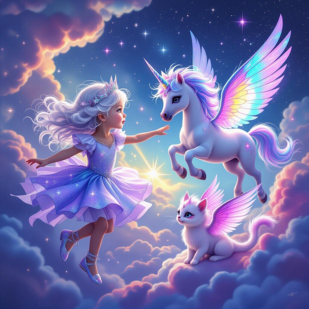 Cosmic Child's Astral Flight with Unicorn and Dragon