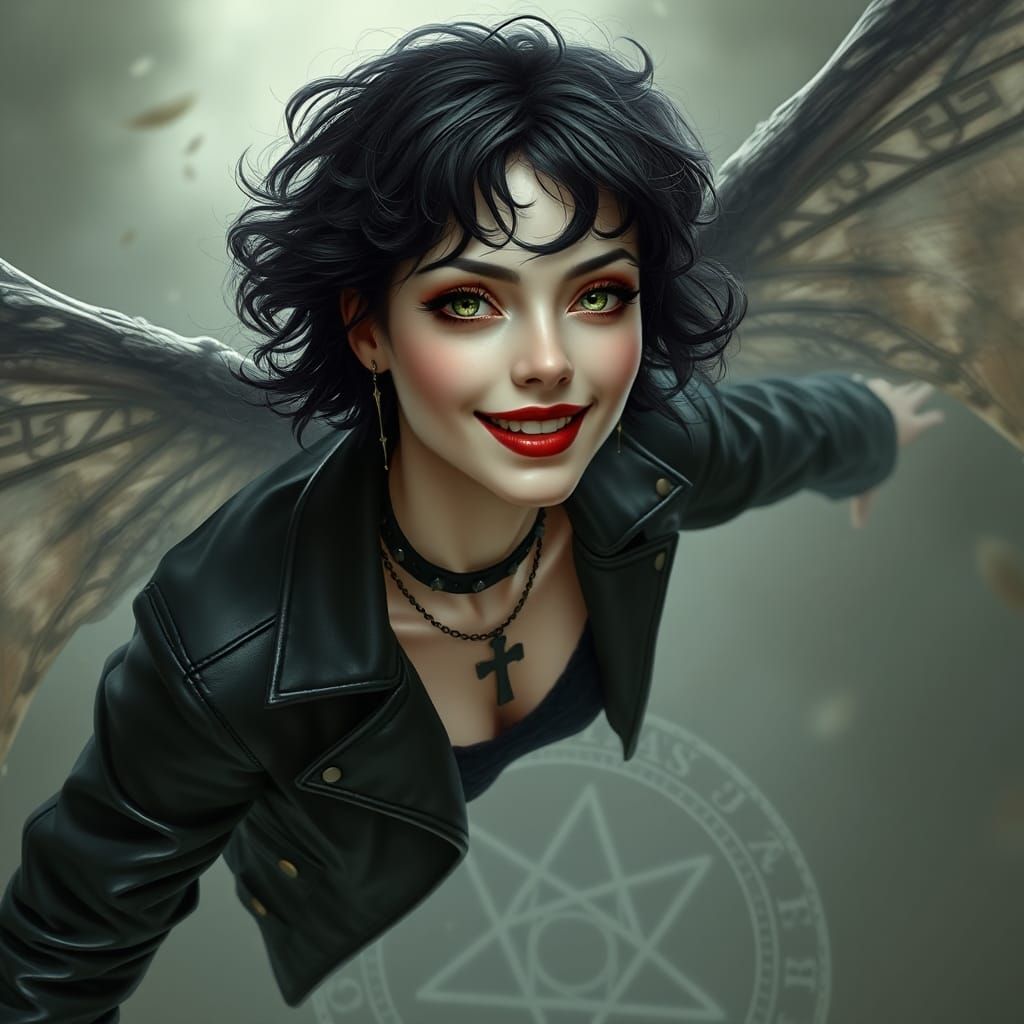 Ethereal Woman Levitating Over Pentagram in Fantasy Style