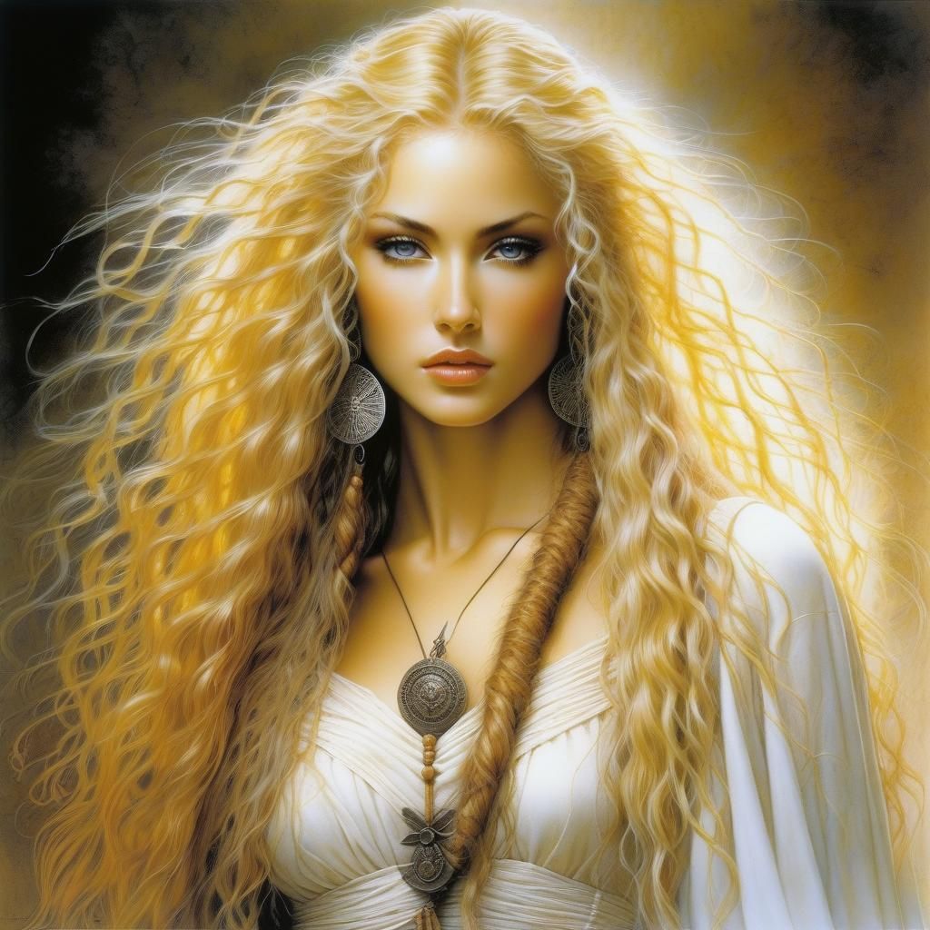 Beautiful Woman with Yellow Hair by Royo