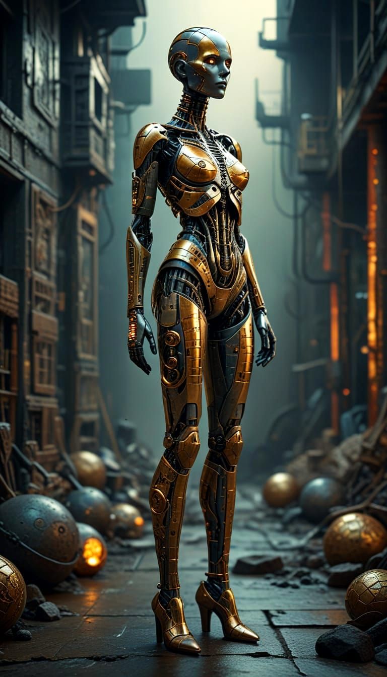 Porcelain Cyborg in Bauhaus Style on Alien Planet