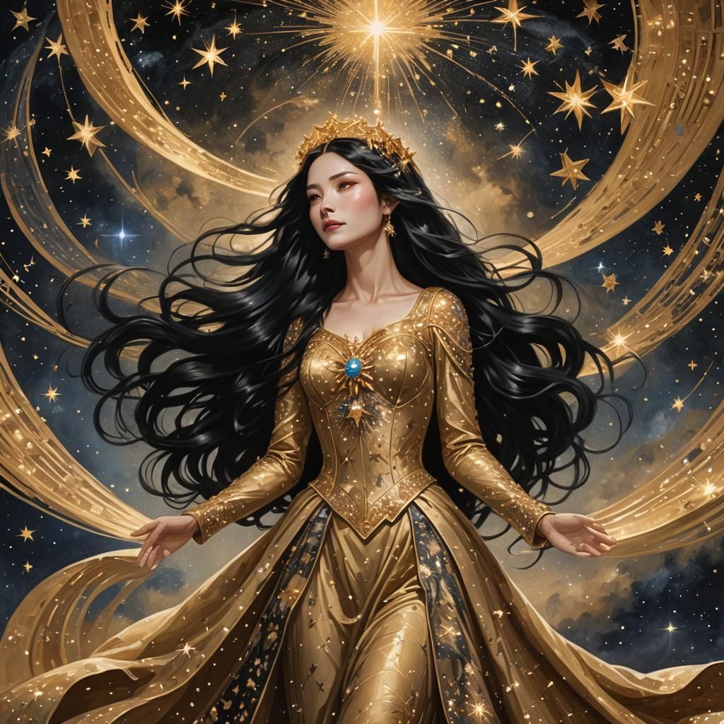 Celestial Woman in Gown of Stars, Digital Art