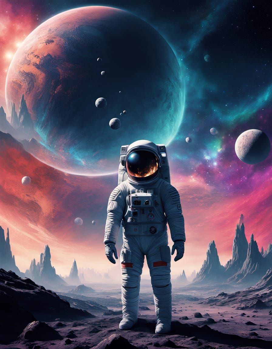 Astronaut Gazing at Nebula in Giger Style