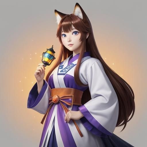 Kawaii Anime Kitsune Umi with Prismatic Lantern