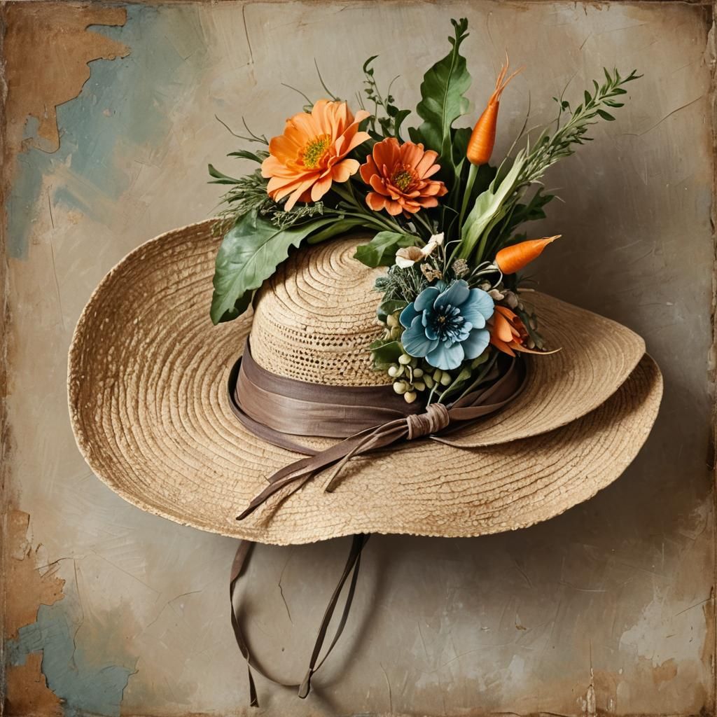 Whimsical Still Life with Carrot Hat as Impasto Painting