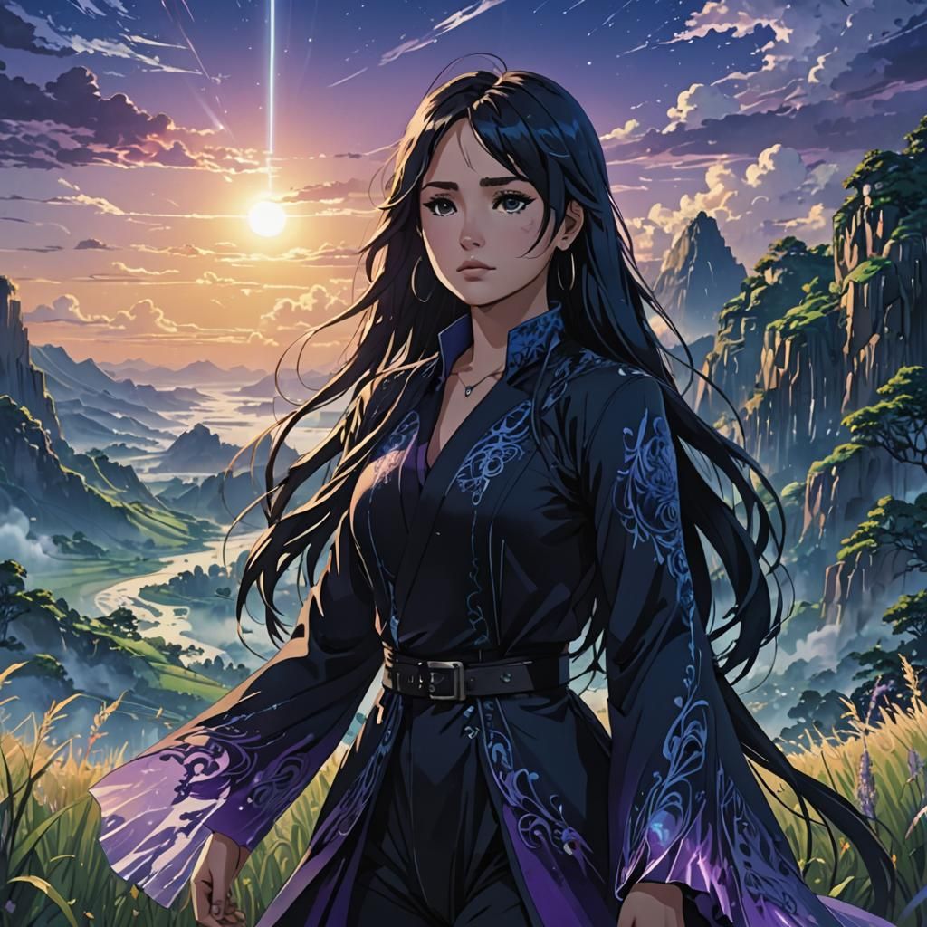 Anime Key Visual of Gothic Figure in Dreamlike Landscape