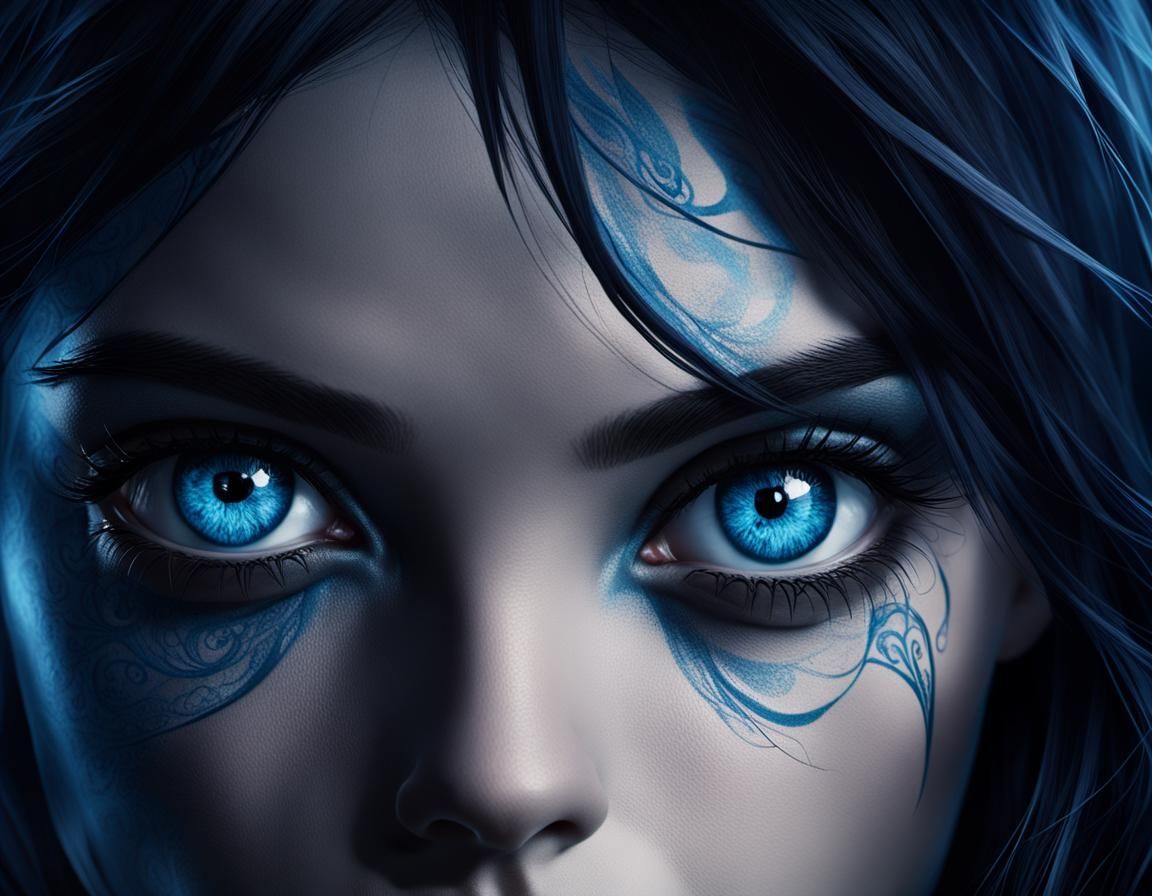Intense Blue Eyes Cinematic Poster: Haunting Allure