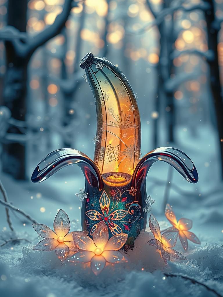 Iridescent Glass Banana in Winter Wonderland