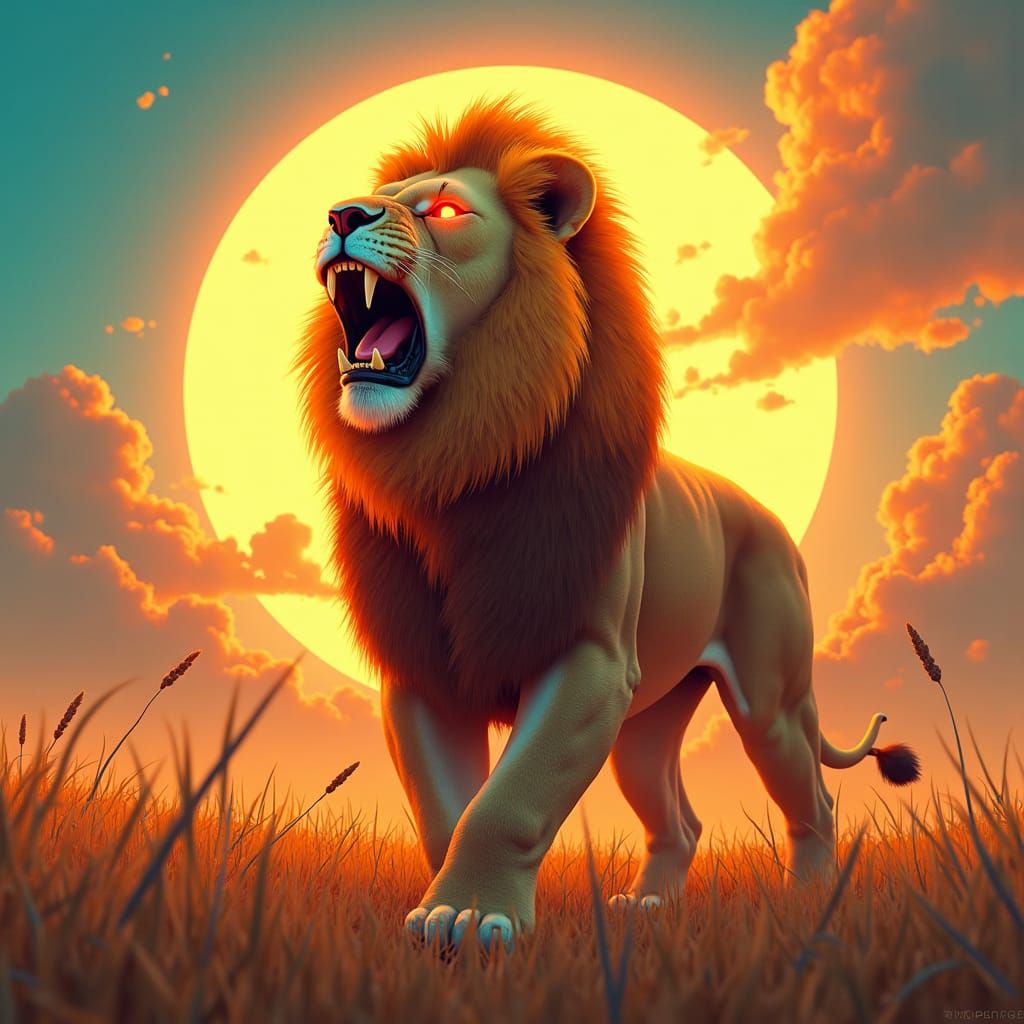 Majestic Lion Roaring with Fury as Matte Painting