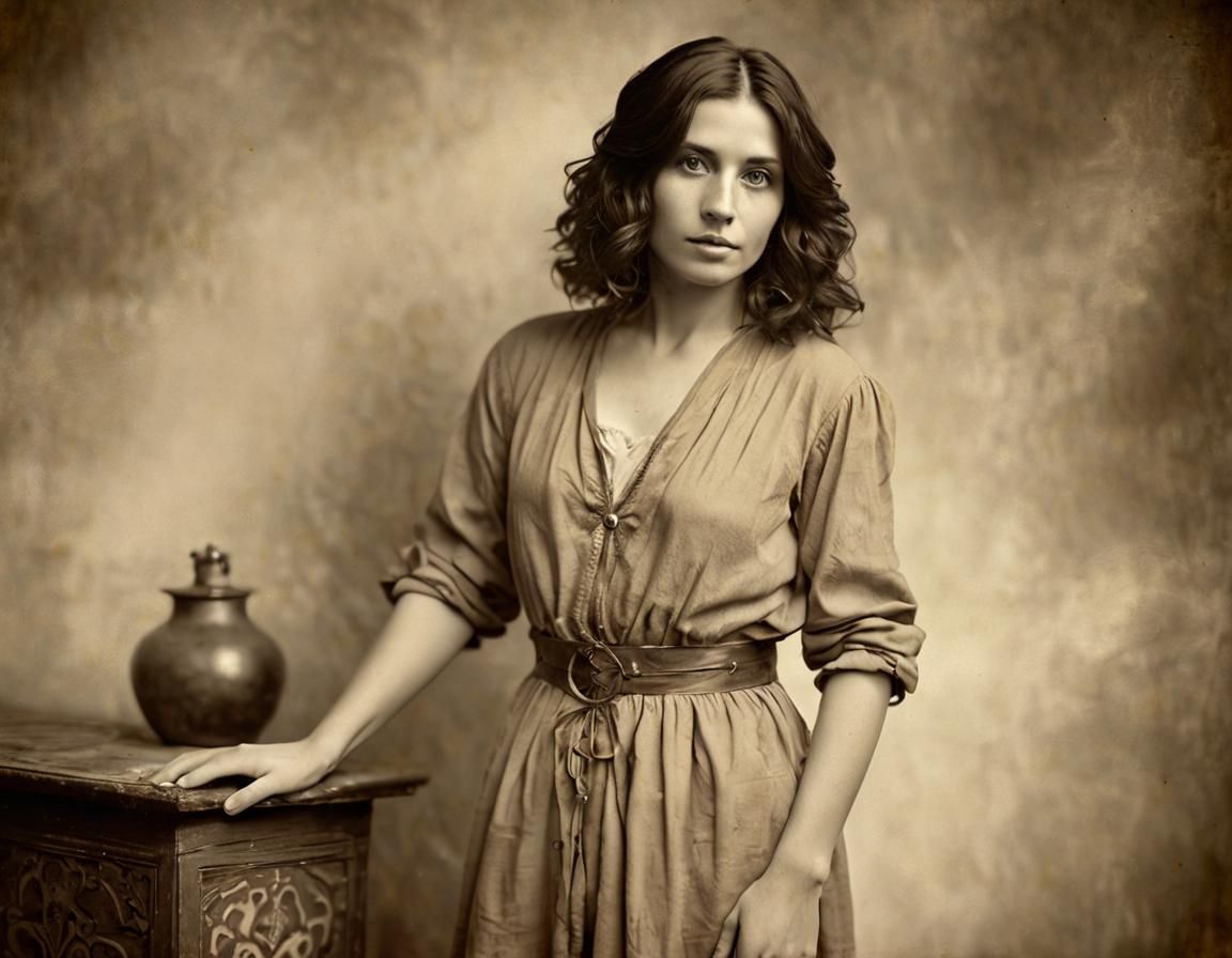 Vintage Sepia Portrait of Mysterious Woman