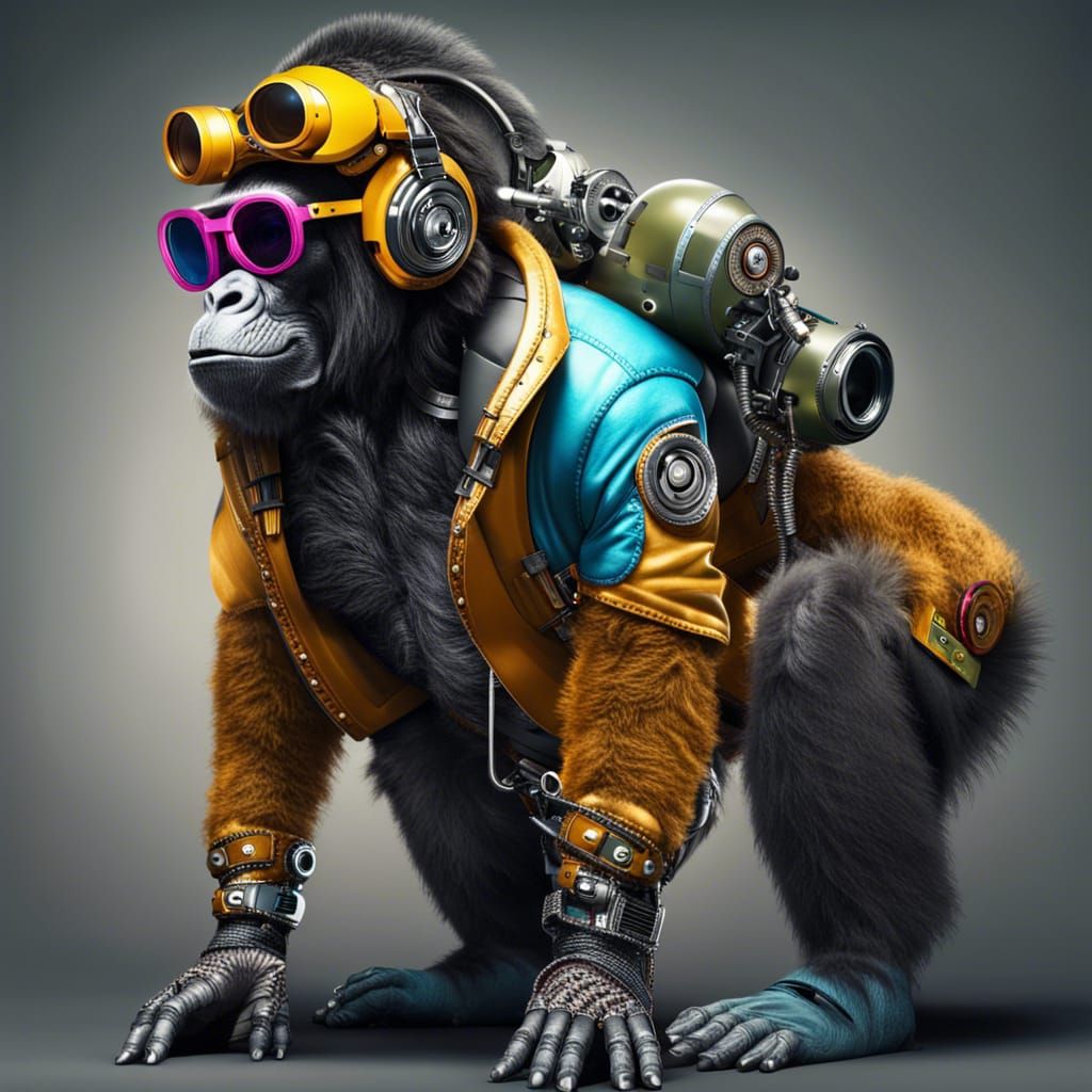 Cyborg Gorilla Pimp in Hyper-Realistic Sci-Fi Art