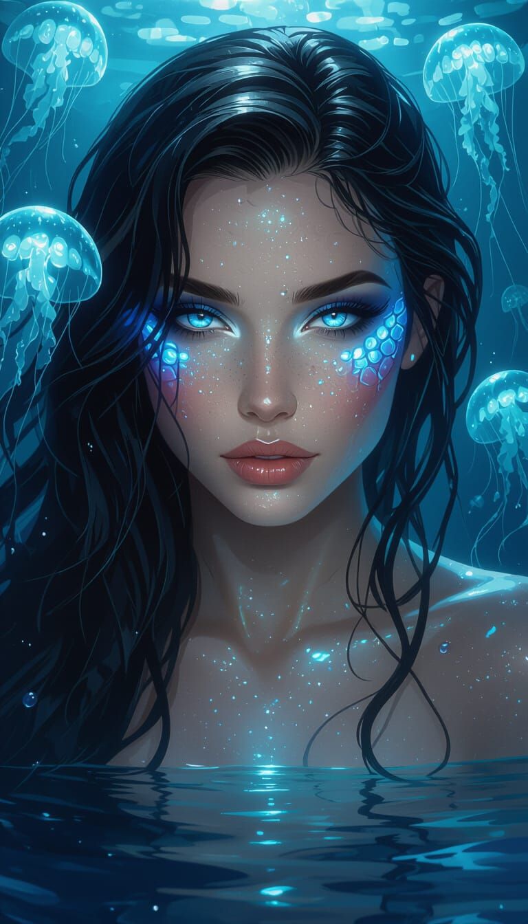 Seductive Siren with Bioluminescent Glow