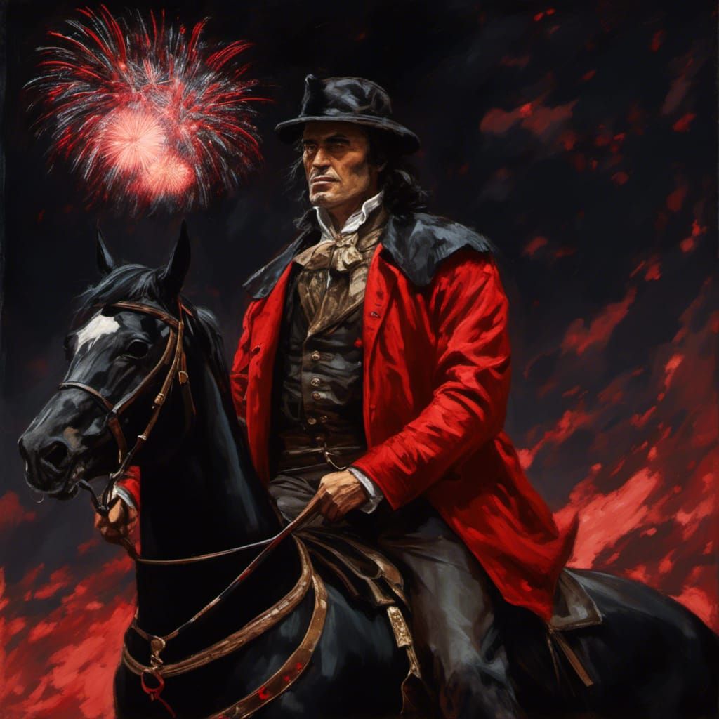 Villainous Frenchman on Horseback in Dying Forest