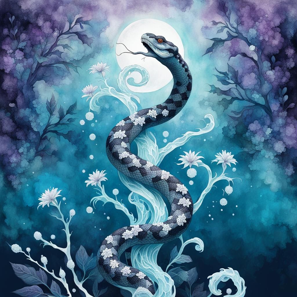 Snake with Ice Flowers in Acid Ink Dye