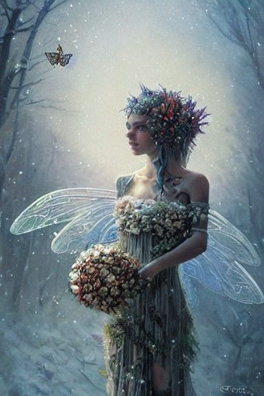 Winter Fairy with Moth Wings, Detailed Art
